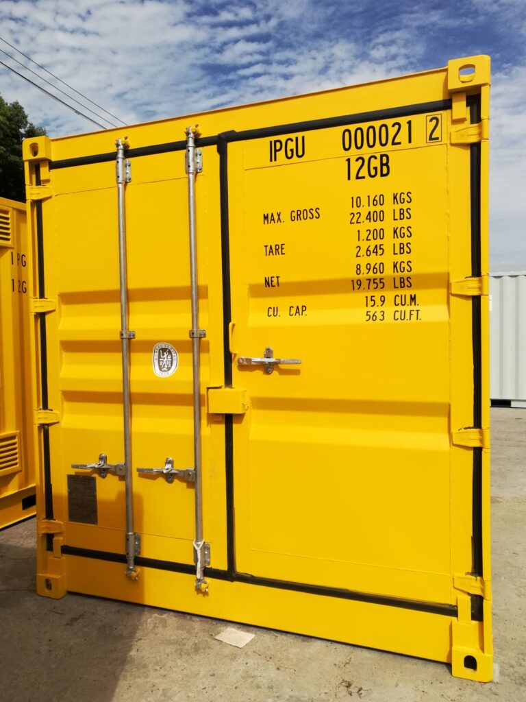 Closed yellow 10’HC Dangerous Goods Shipping Containerwith weight capacity deta