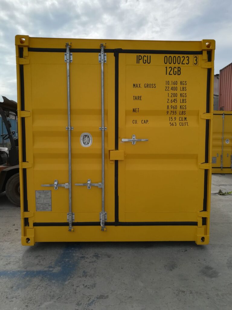 Yellow 10’HC Dangerous Goods Shipping Container with weight information on door